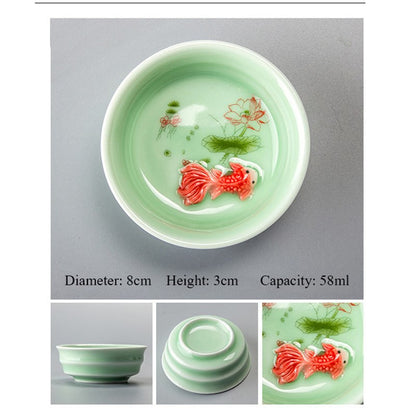 Chinese Tea Cups Porcelain Celadon Fish Teacup Set Loose Leaf Teapot Drinkware