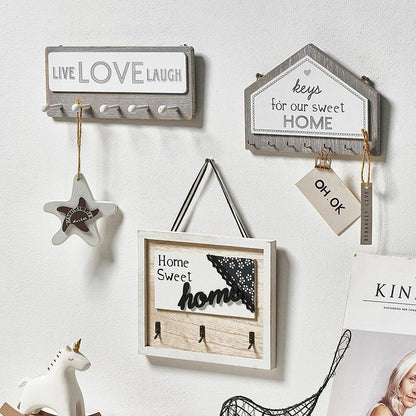 Key Holder Hanger Wall Hanging Wood Wall Organizer Rectangle House Shape Rack