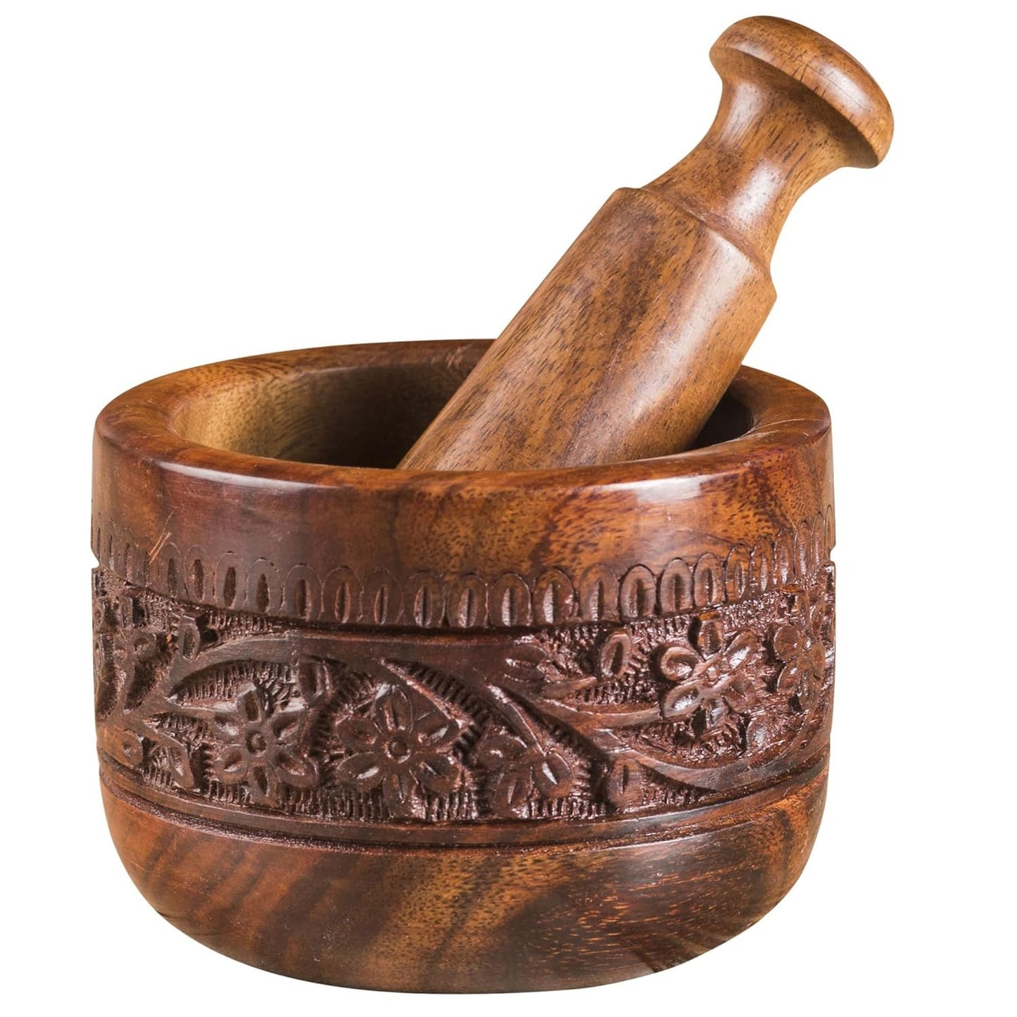 Handmade Natural Wooden Mortar & Pestle Mixing Grinder Set Garlic Press Kitchen