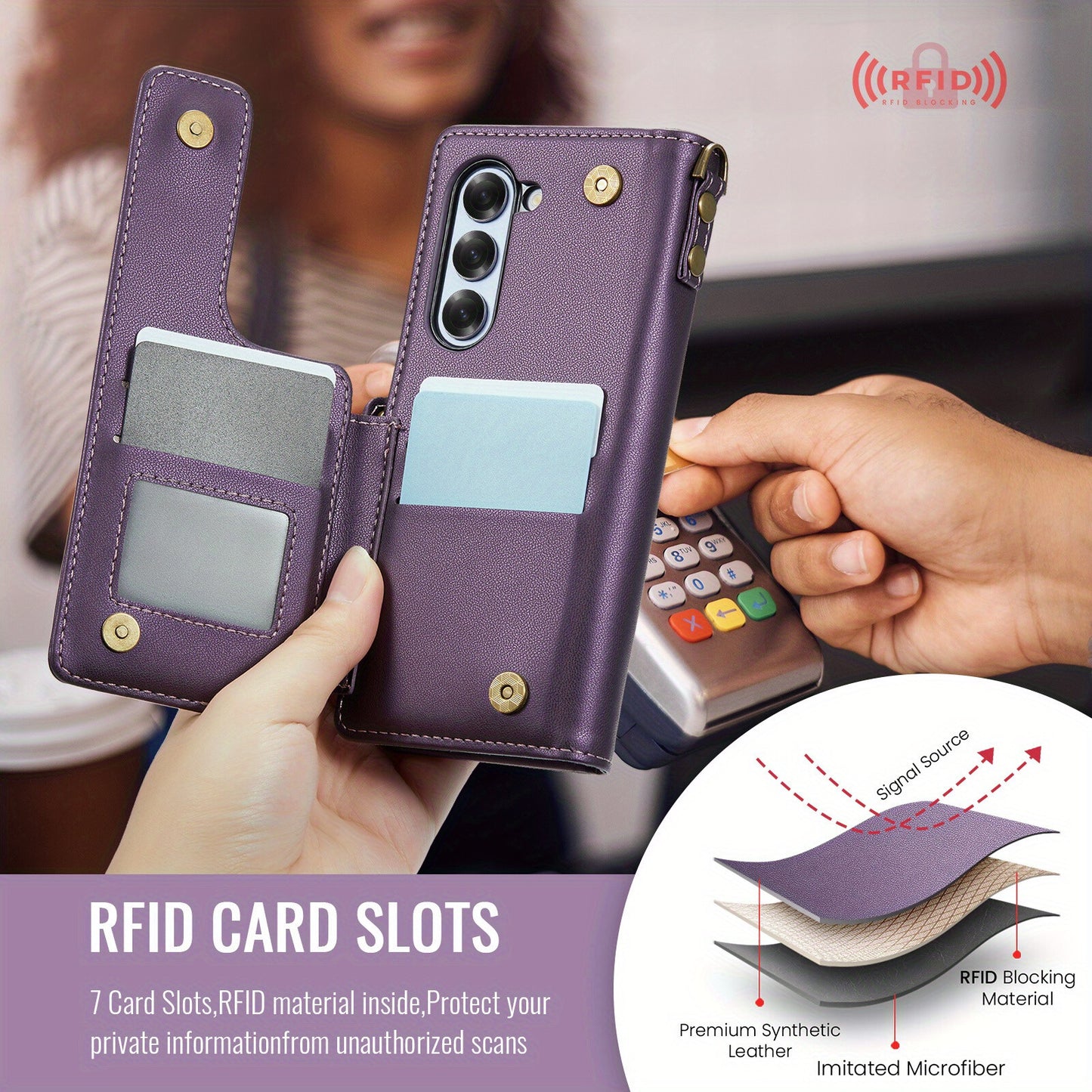 For Samsung Galaxy Z Fold 6 Case with Pen Holder Slot, RFID Blocking Wallet Case