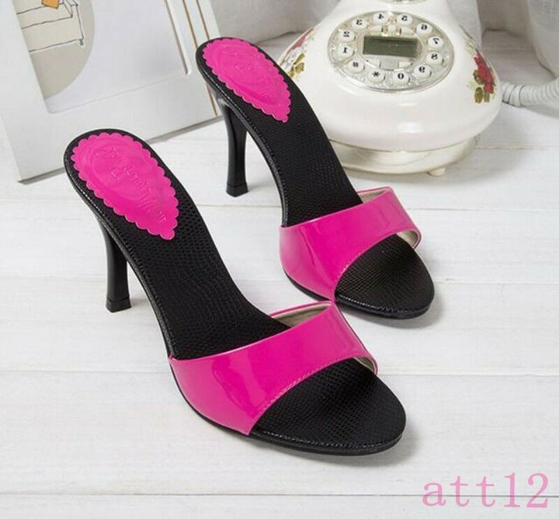 Womens Slingback Stilettos Mules High Heel Leather Sandal Shoes Slip On Open Toe