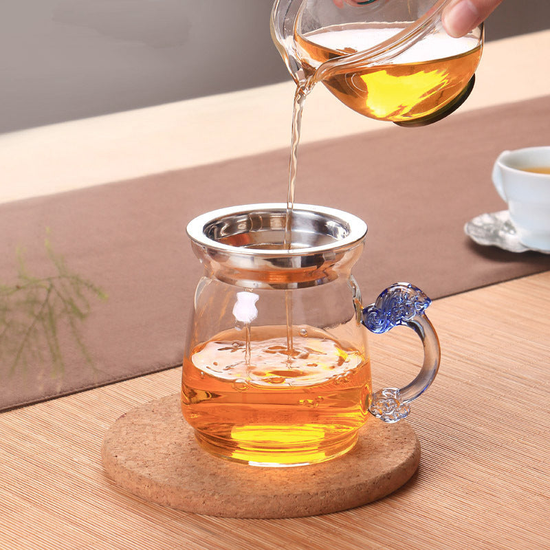 Super Cost-effective 12.8oz Glass Pitcher Dragon Carved Handle Tea Filter Net