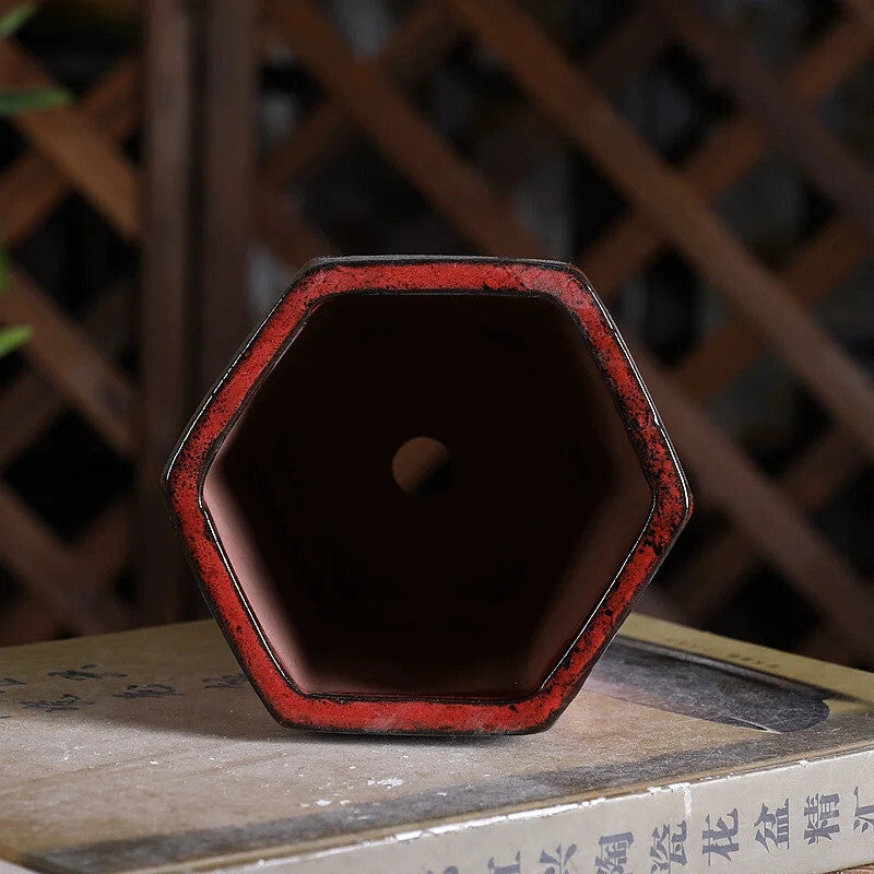 Ceramic Colorful Glazed Round Hexagon Bonsai Pot Tradition Chinese Decoration