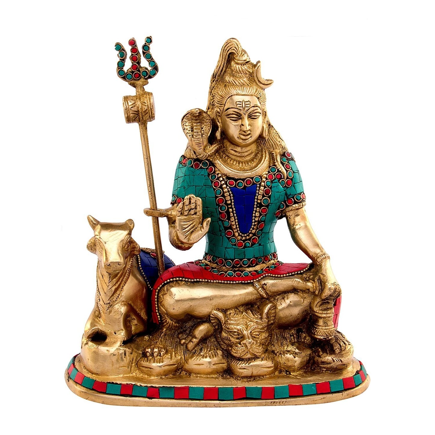Hindu God Lord Brass Shiva with Nandi in Blessing Posture Idol Statute Figurine