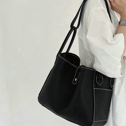 Genuine Cow Leather Shoulder Bags Large Tote Versatile Bucket Handbag Purse 1 PC