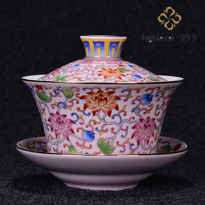 340ml Chinese Gaiwan Porcelain Bigger Tureen Lid Covered Bowl Tea Cup Saucer