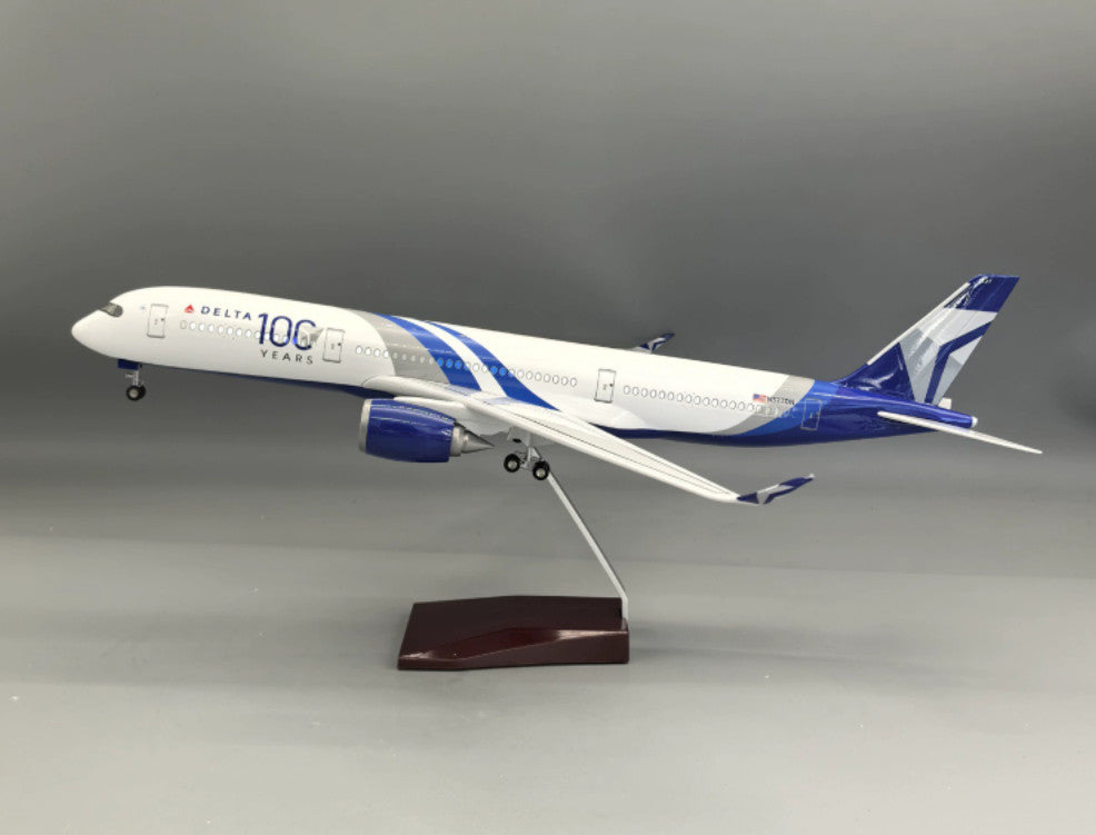 47CM 1:140 DELTA 100 YEARS AIRBUS A350 Airplane Led Sound Light Resin Model