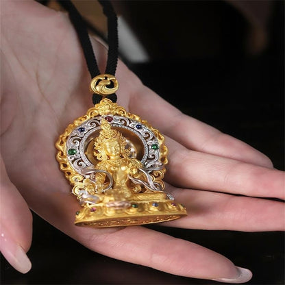 Tibetan Green Tara Pendant Inlaid Buddha Amulet Unisex Hanging Ornament