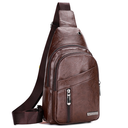 Leather Sling Bag for Men Chest Shoulder Crossbody Hiking Backpack Daypack Gifts