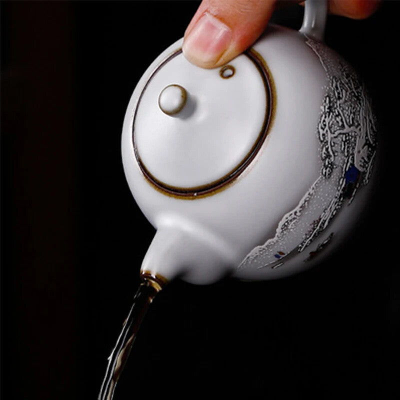 Ru Kiln Moon White Teapot Ceramic Ru Porcelain Open Teapot Retro Kung Fu Tea Set