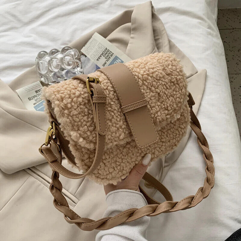 Women's Shoulder Bag Messenger Weave Strap Bag Plush Bag Women's Handbag