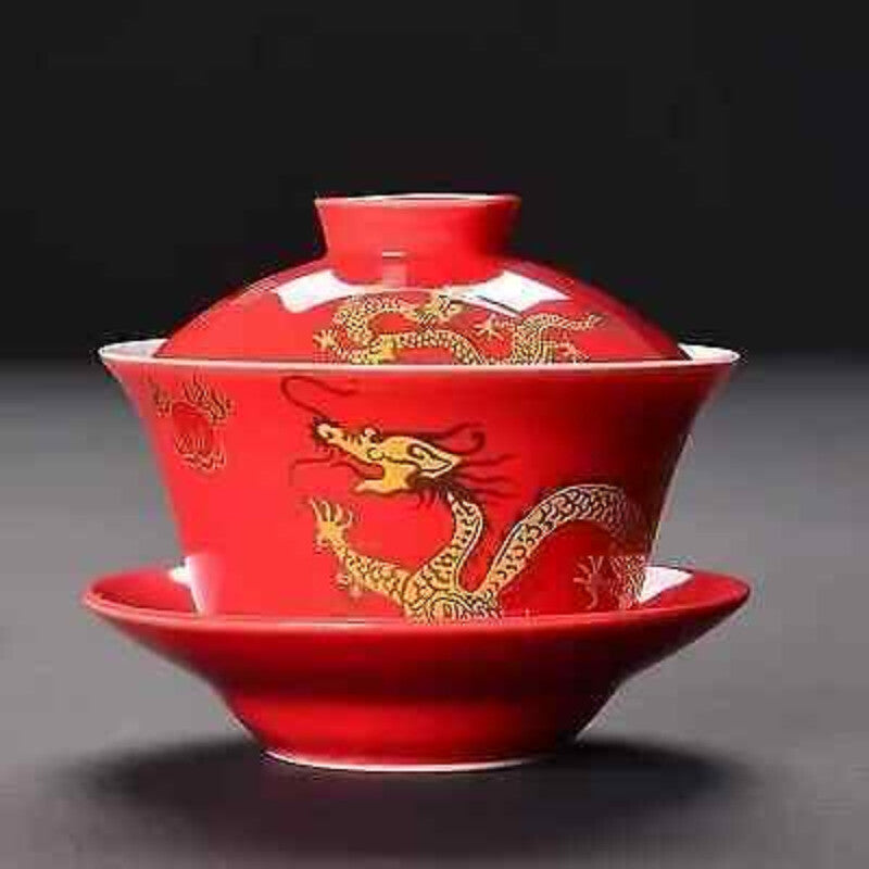 Longjing Ceramic Sancai Gaiwan, Master Tea Cup, Retro Chinese Style