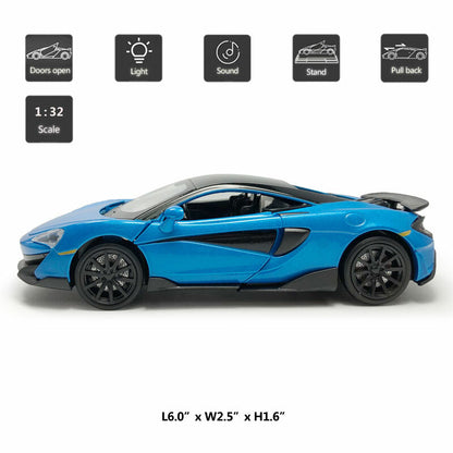 1:32 McLaren 600LT Model Car Diecast Toy Cars Light Sound Kids Toys Gifts Blue