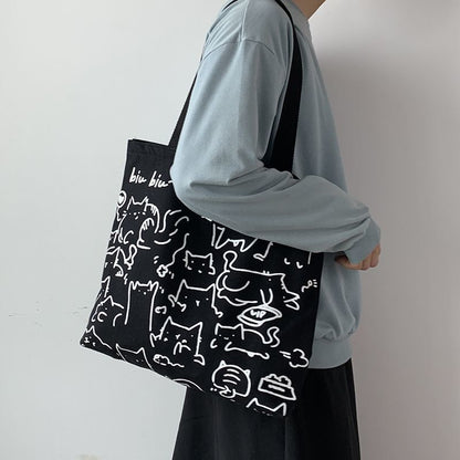 Canvas Bags Handbag Shopper Cute Tote Bag Zipper Small Shoulder Bag 35*30*5 CM