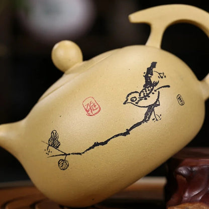 200cc Yixing China Mud Purple Teapot Xishi Teapot Depicting Flowers And Birds