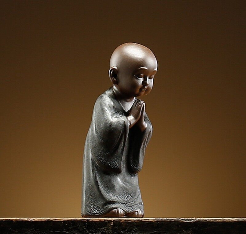 2 Pcs Chinese Porcelain Old Little Monk Statue Buddha Buddhism Zen Figure Decor