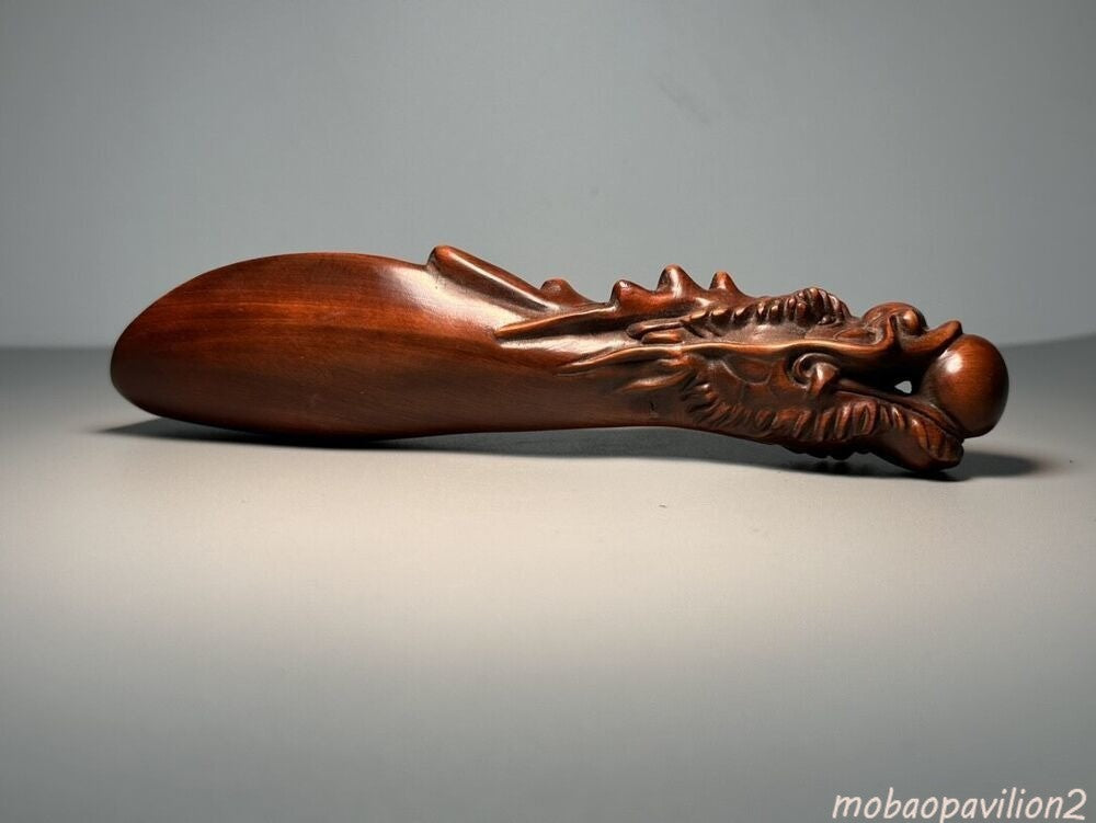 Boxwood Carving with Exquisite Craftsmanship Dragon Spitting Tea Spoo Collected