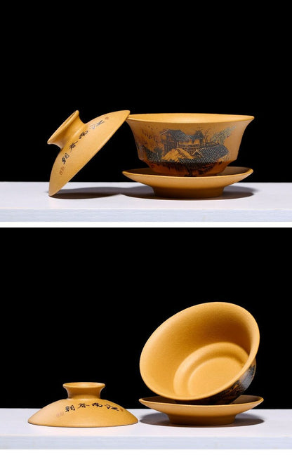 1pc Chinese Yixing Tea Cup Tureen Ore Mud Purple Clay Gaiwan Creative Teaware