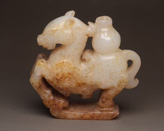 Antique Chinese Hetian Jade Carving Horse Statue Exquisite Figurines Collection
