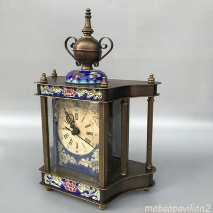 Exquisite Old Chinese copper Cloisonne Enamel handmade Mechanical clock