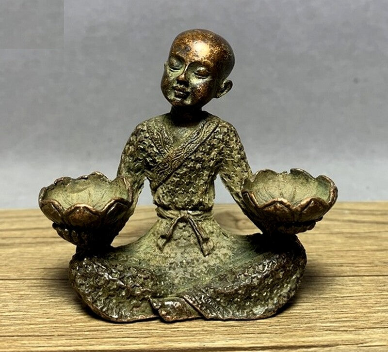 1.9" Brass Monk Incense Burner Conical Holder Lotus Buddhist Statue Home Design