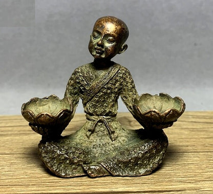 1.9" Brass Monk Incense Burner Conical Holder Lotus Buddhist Statue Home Design