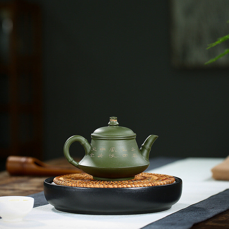 China Yixing Zisha Pottery Green Clay Handmade 200ML Lotus Teapot 荷香玉笠