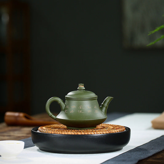 China Yixing Zisha Pottery Green Clay Handmade 200ML Lotus Teapot 荷香玉笠