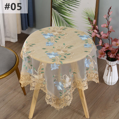 Lace Floral Embroidered Tablecloth European Style Tea Table Dust-Proof Covers