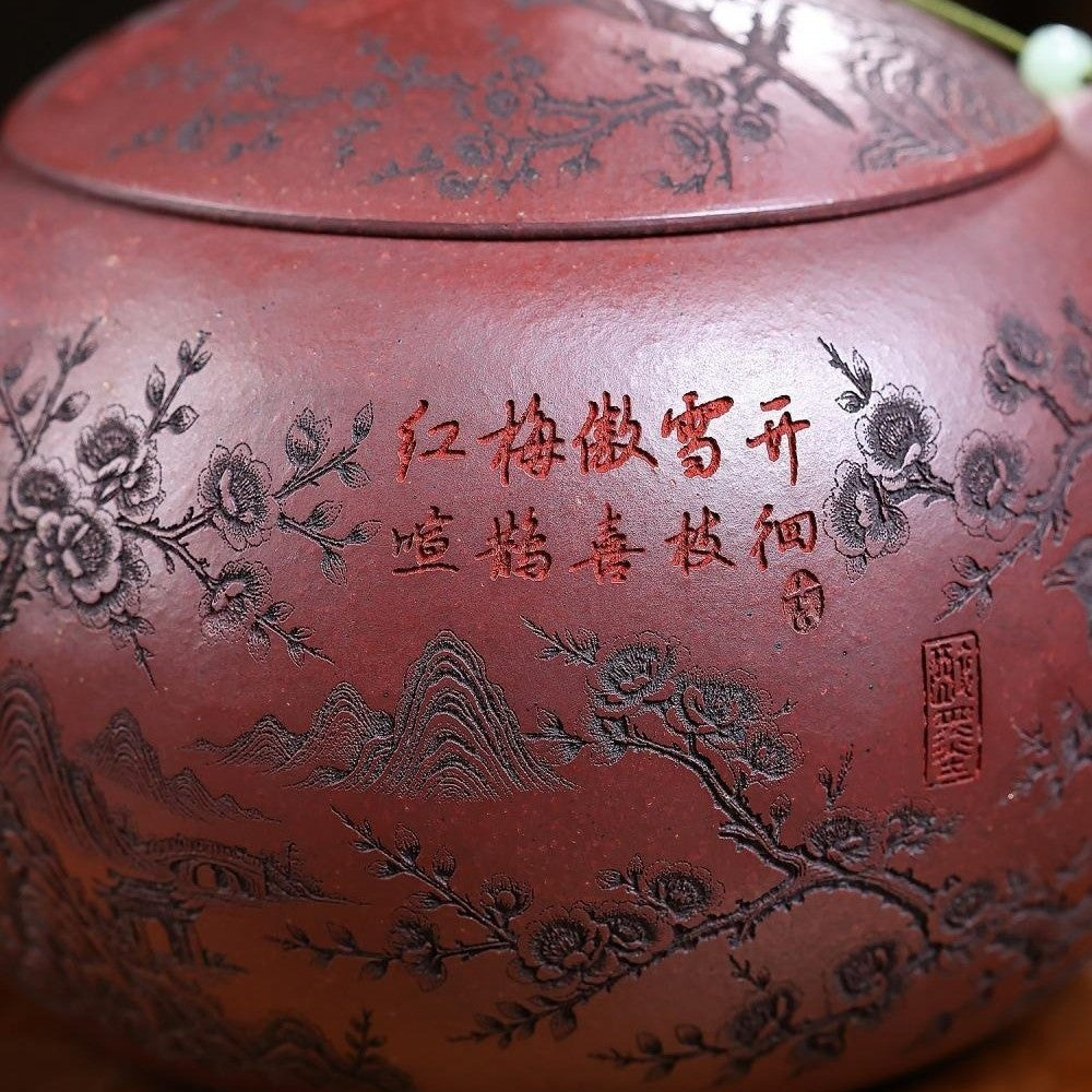Yixing Zisha Teapot 960ml Red Clay Plum Blossom Large Gongfu Tea Pot