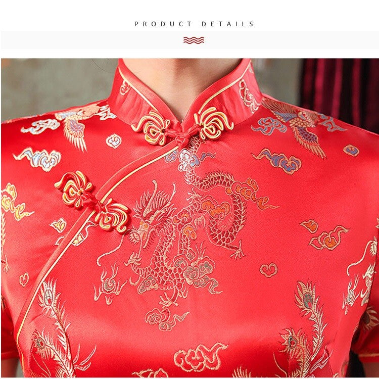 Evening Party Dress Silk Satin Qipao Chinese Traditional Cheongsam Size S to 4XL