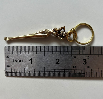 Brass Naked Girl Statue Earpick Keyring Collectible Belle Handwork Ring Decor