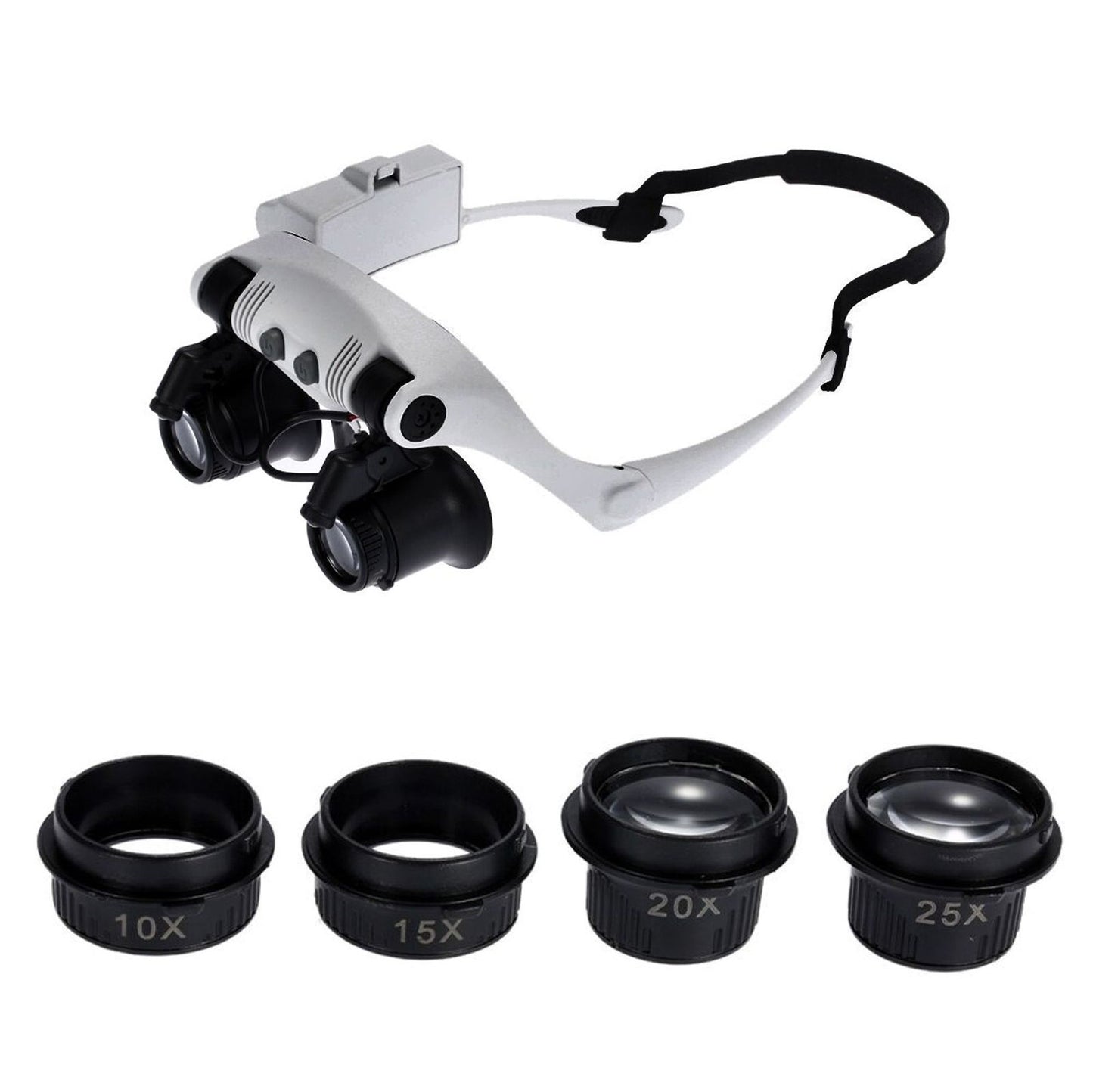 8 Lens Double Eye Jewelry Watch Repair Magnifier Loupe Glasses With LED Light