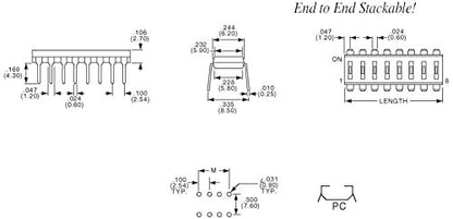 10 Pack 8 Switch DIP Switch, 16-pin, End to End Stackable, Low Profile (20.3mm)