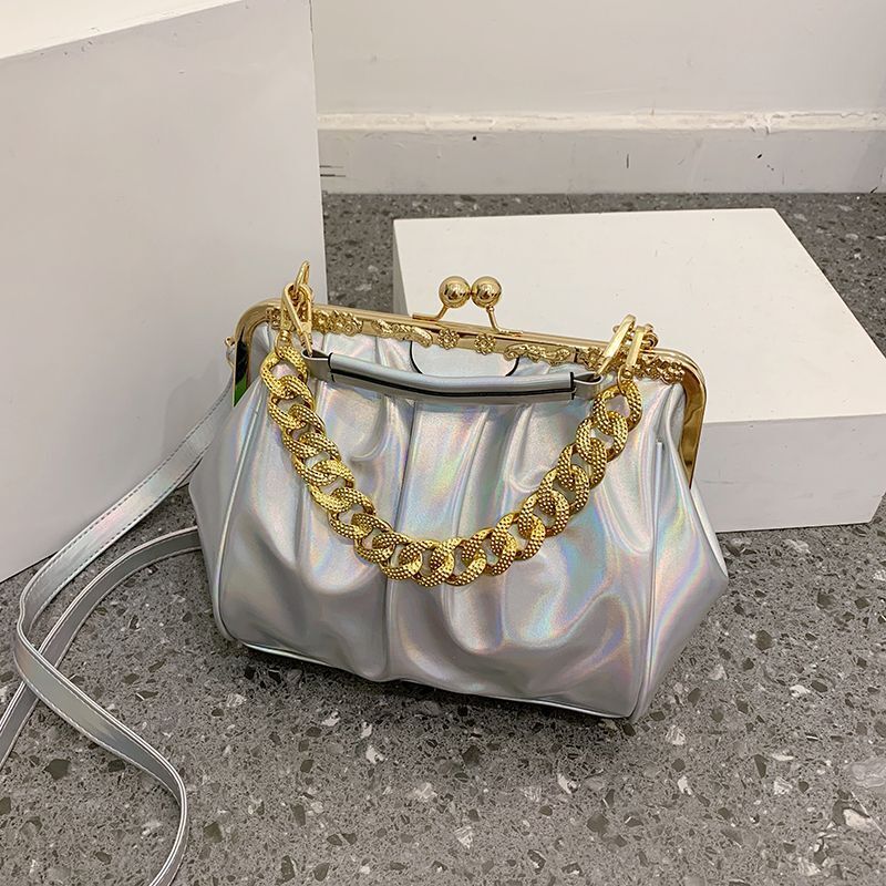 Shoulder Bag Pleated Bag Thick Chain Clip Handbags Satchel Leather Crossbody Bag