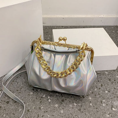 Shoulder Bag Pleated Bag Thick Chain Clip Handbags Satchel Leather Crossbody Bag