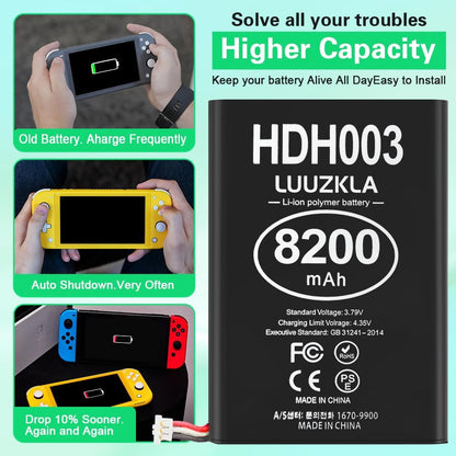 HDH-003/HDH003 Battery, 8200Mah 0 Cycle Upgrade Capacity Battery for Nintendo Sw