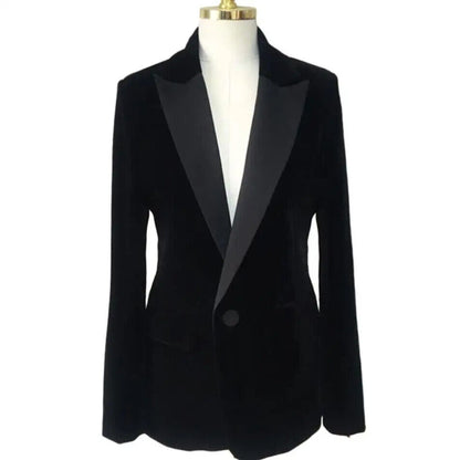 Women Velvet Blazer Coat Tops Black Jackets Autumn office lady small suit