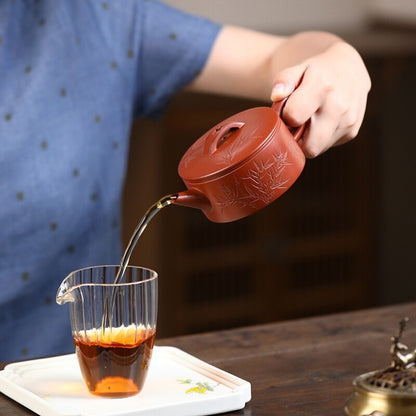 Full Handmade Bamboo Carved Master Tea Pot Real Yixing Zisha Clay Pot 180ml New