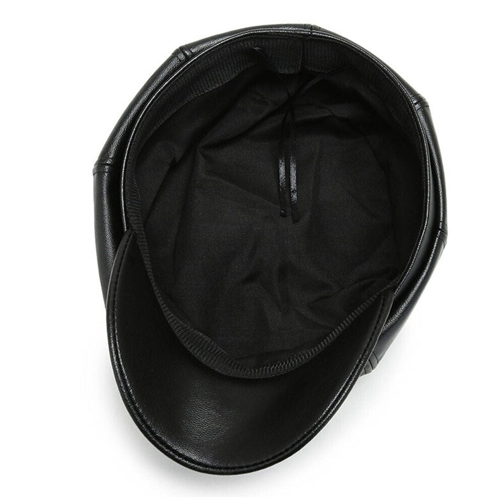 Womens Octagonal Cap PU Leather Cap Duck Tongue Cap Beret Fashion Winter Hat