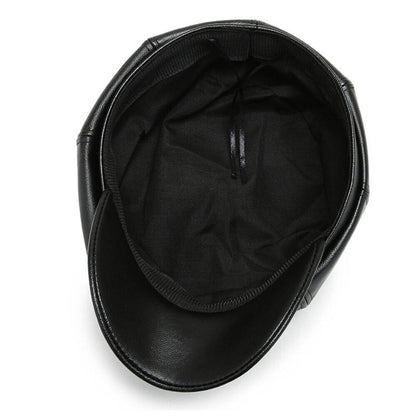 Womens Octagonal Cap PU Leather Cap Duck Tongue Cap Beret Fashion Winter Hat