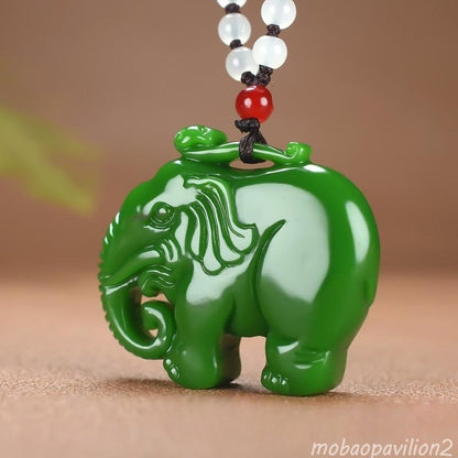Natural Green Jade Elephant Pendant Women Fashion Necklace Jewelry Decoration