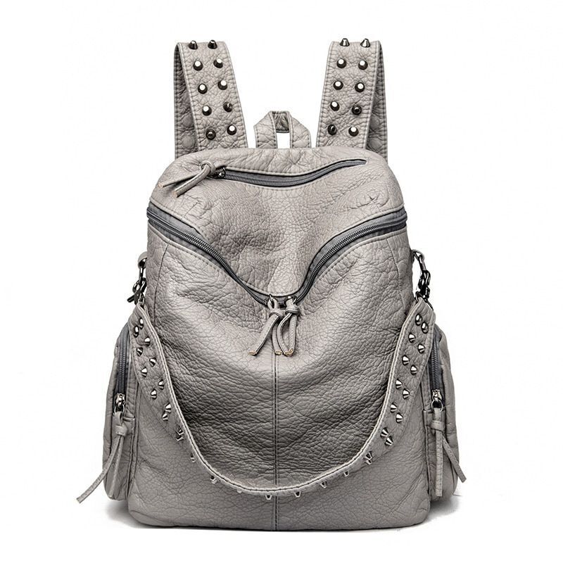 Rivet Soft Leather Backpacks Fashion Luxury Shoulder Large School Bags 20-35 L