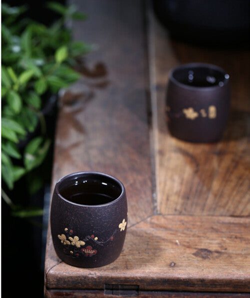 One Tea Cup Marked Floral Carved Handmade Authentic Yixing Zisha Kungfu Cup Tea