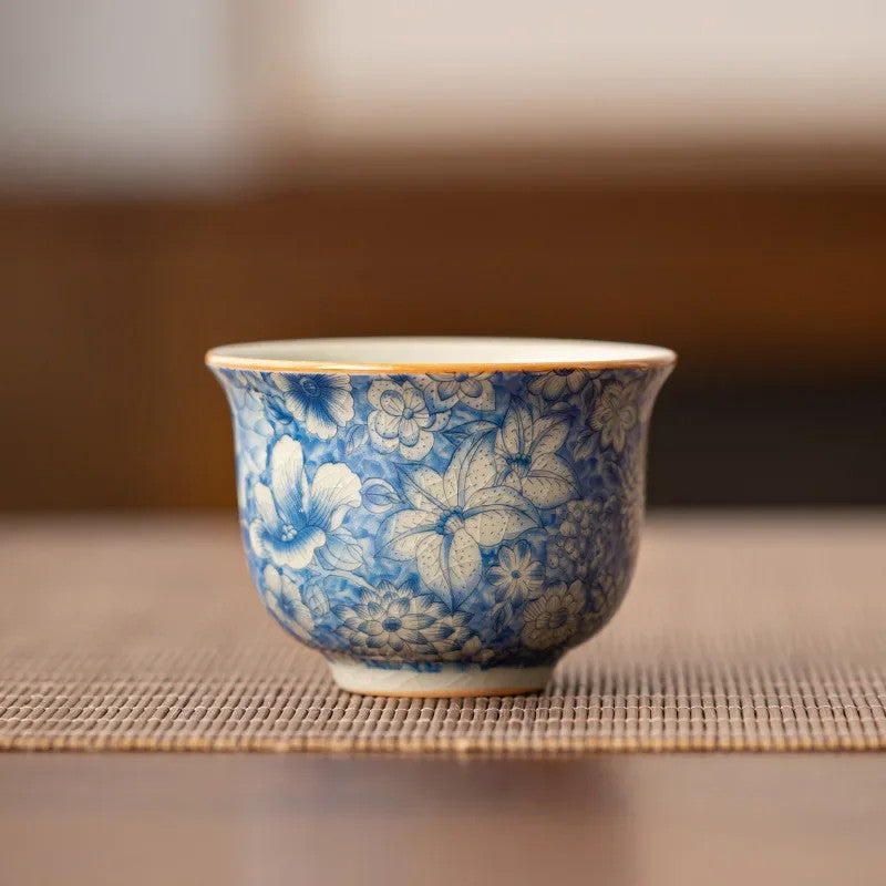 6.3CM Chinese Ice Crack Retro Blue and White Ceramic Master Cup Tea Set Tea Cup