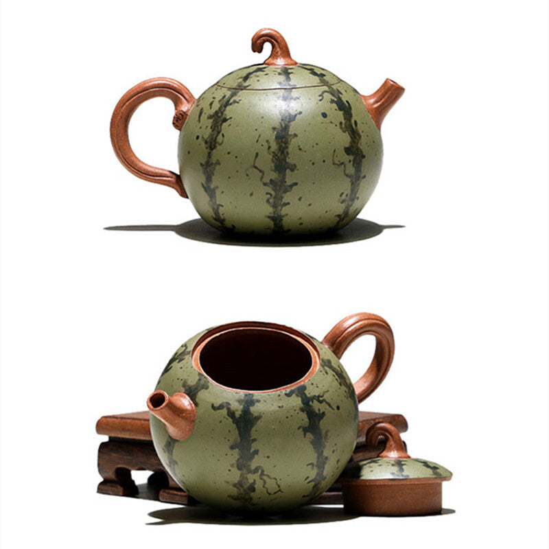 Full Handmade Tea Pot Watermelon Shape Traditional 7 Infuser Hole Real Zisha New