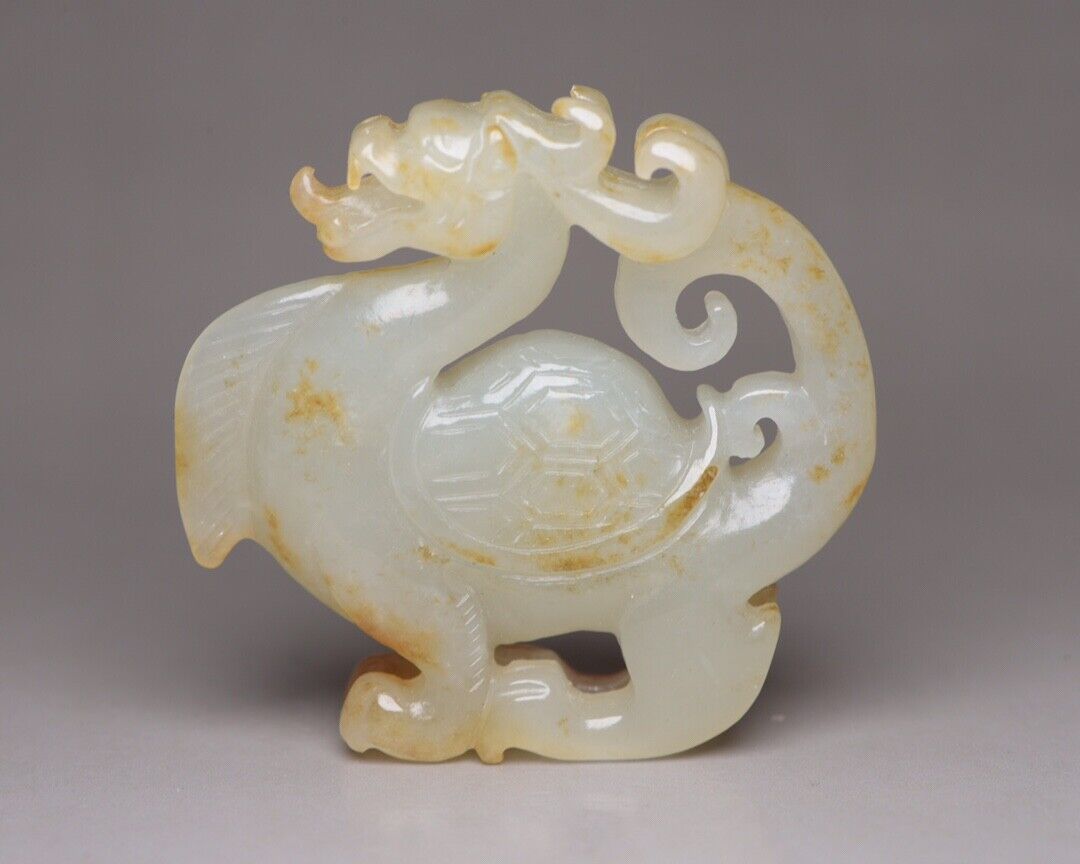 Collection Chinese Hetian Jade Carving Dragon Turtle Statue Nice Figurines Art