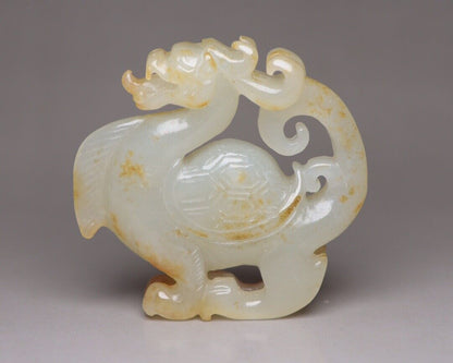 Collection Chinese Hetian Jade Carving Dragon Turtle Statue Nice Figurines Art