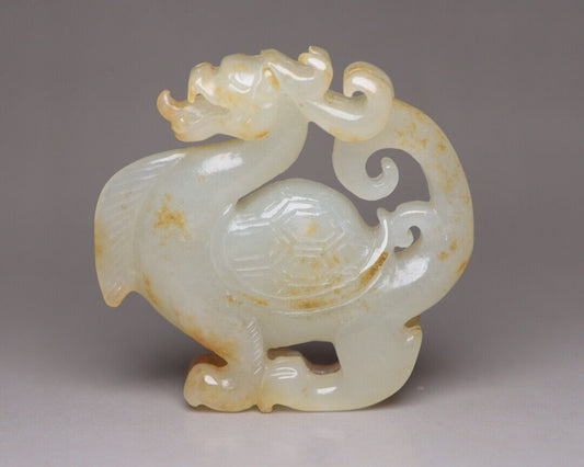 Collection Chinese Hetian Jade Carving Dragon Turtle Statue Nice Figurines Art