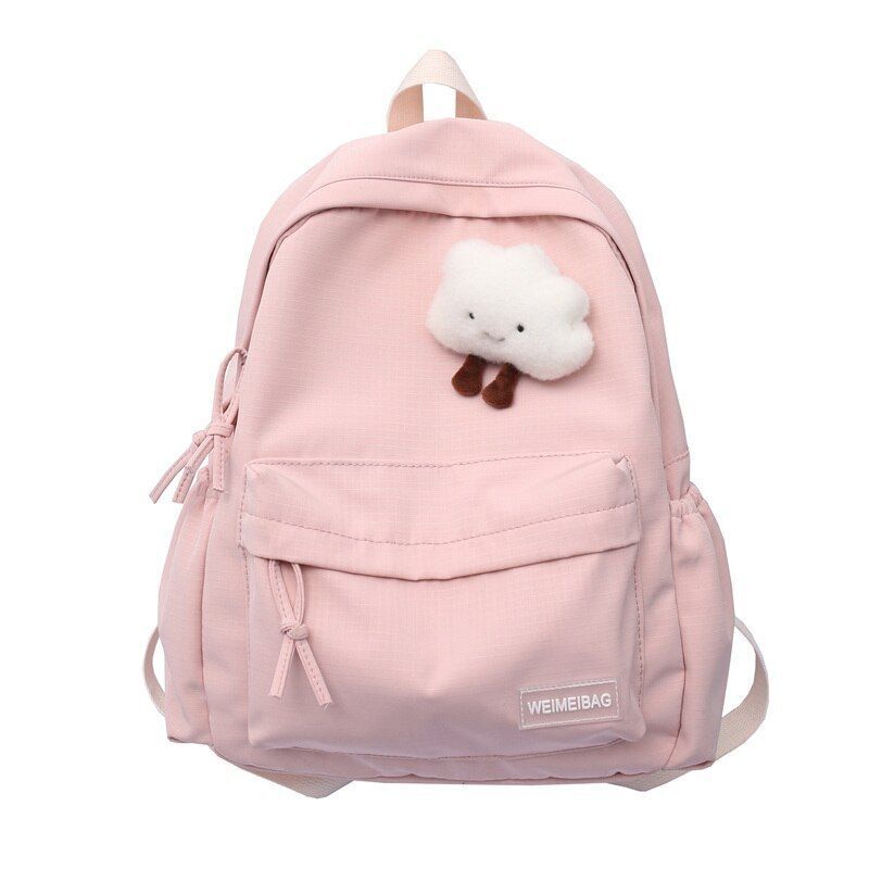 Waterproof Nylon School Backpack Large Solid Color Travel Bag College Schoolbag